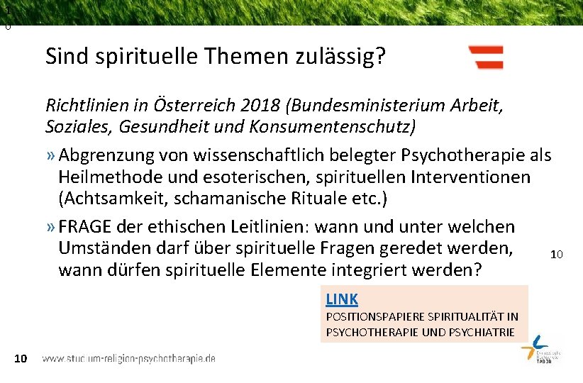 1 0 Sind spirituelle Themen zulässig? Richtlinien in Österreich 2018 (Bundesministerium Arbeit, Soziales, Gesundheit