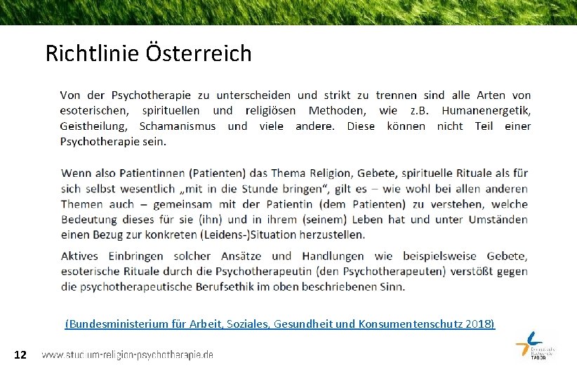 Richtlinie Österreich (Bundesministerium für Arbeit, Soziales, Gesundheit und Konsumentenschutz 2018) 12 