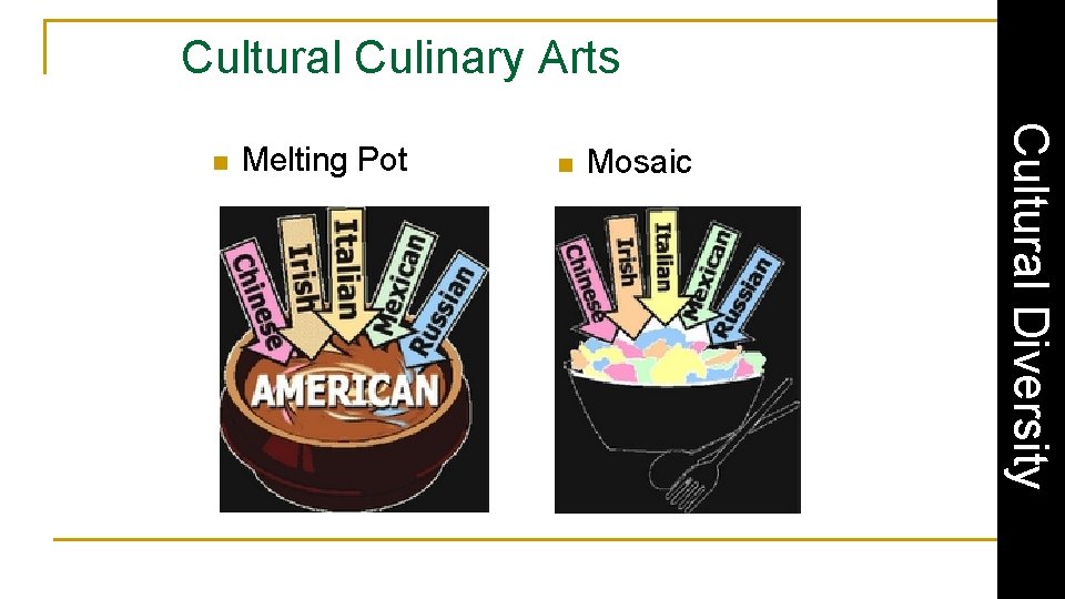 Cultural Culinary Arts Melting Pot n Mosaic Cultural Diversity n 