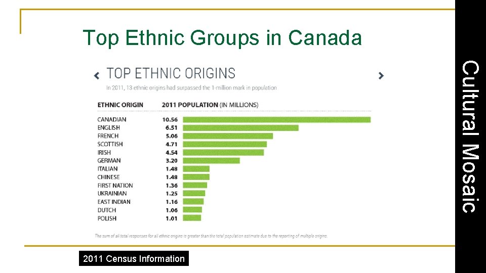 Top Ethnic Groups in Canada Cultural Mosaic 2011 Census Information 