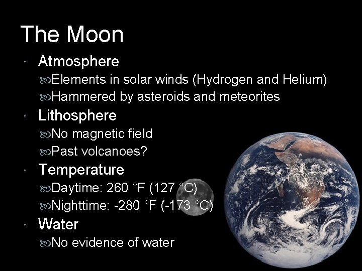 The Moon Atmosphere Elements in solar winds (Hydrogen and Helium) Hammered by asteroids and