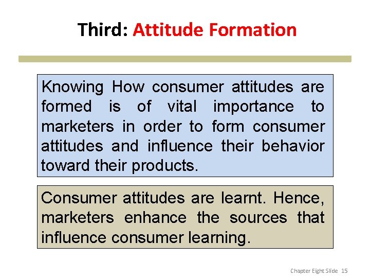 Third: Attitude Formation Knowing How consumer attitudes are formed is of vital importance to