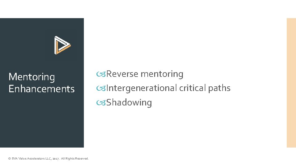 Mentoring Enhancements © SVA Value Accelerators LLC, 2017. All Rights Reserved. Reverse mentoring Intergenerational