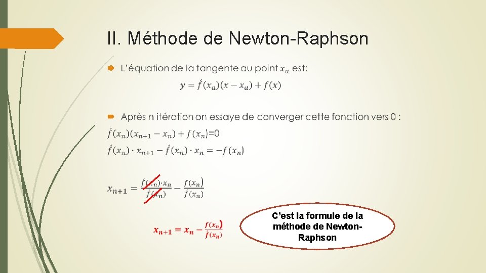 II. Méthode de Newton-Raphson C’est la formule de la méthode de Newton. Raphson 