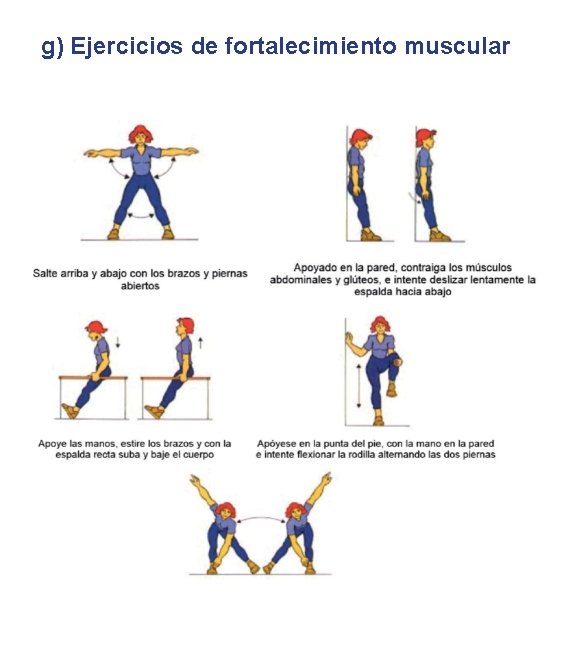 g) Ejercicios de fortalecimiento muscular 