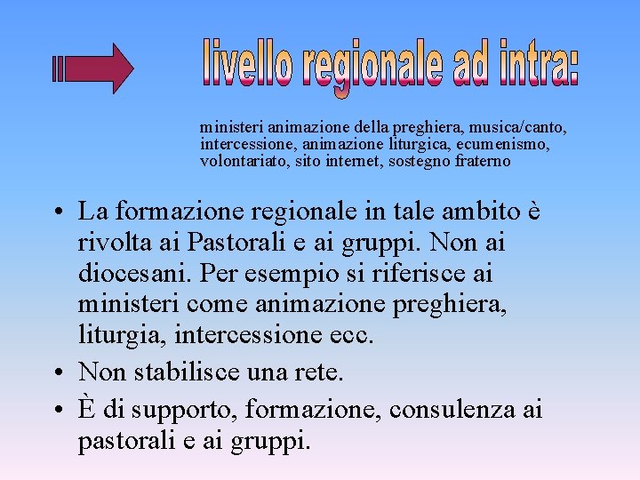 ministeri animazione della preghiera, musica/canto, intercessione, animazione liturgica, ecumenismo, volontariato, sito internet, sostegno fraterno