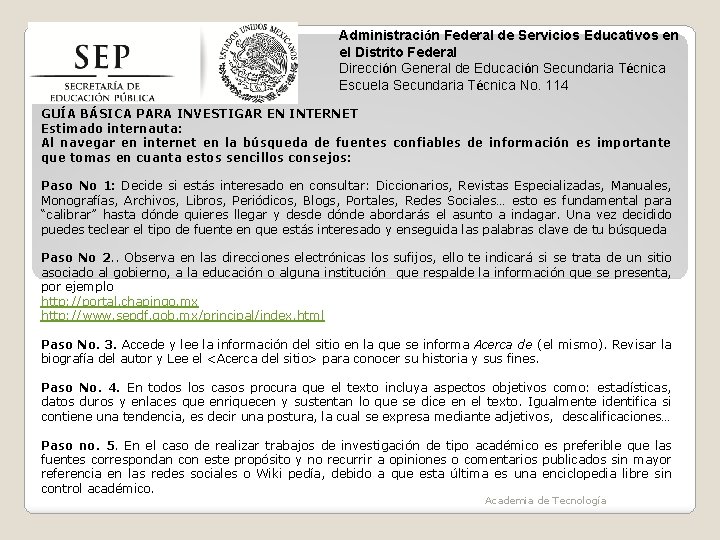 Administración Federal de Servicios Educativos en el Distrito Federal Dirección General de Educación Secundaria