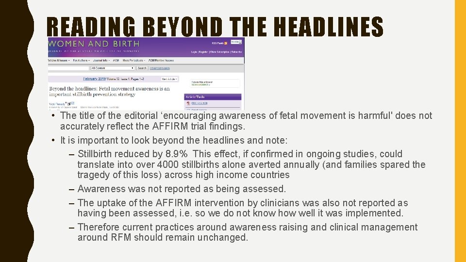 READING BEYOND THE HEADLINES • The title of the editorial ‘encouraging awareness of fetal