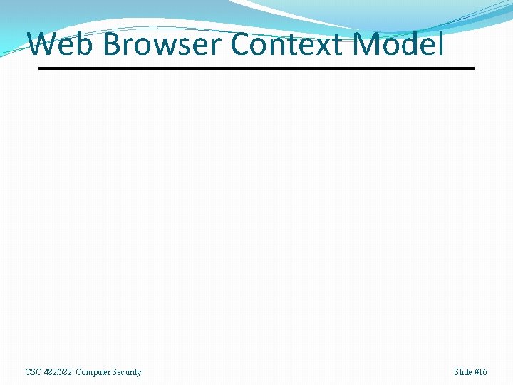 Web Browser Context Model CSC 482/582: Computer Security Slide #16 