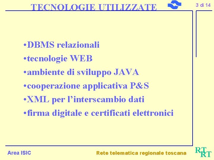 TECNOLOGIE UTILIZZATE 3 di 14 • DBMS relazionali • tecnologie WEB • ambiente di