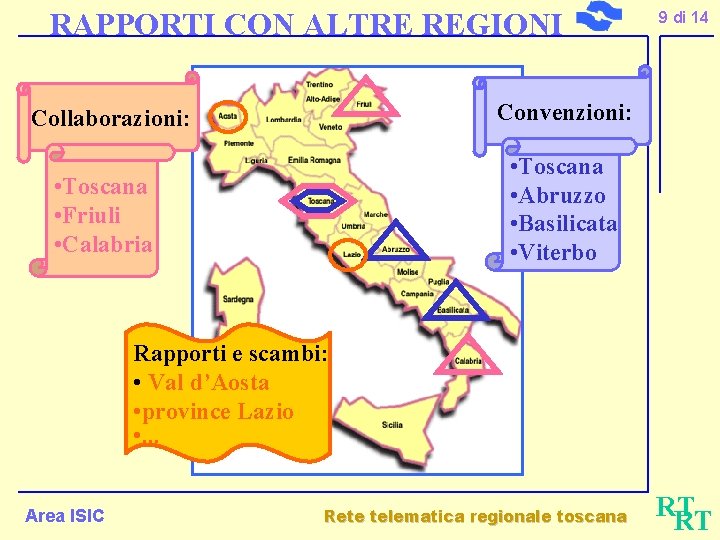 RAPPORTI CON ALTRE REGIONI 9 di 14 Convenzioni: Collaborazioni: • Toscana • Abruzzo •