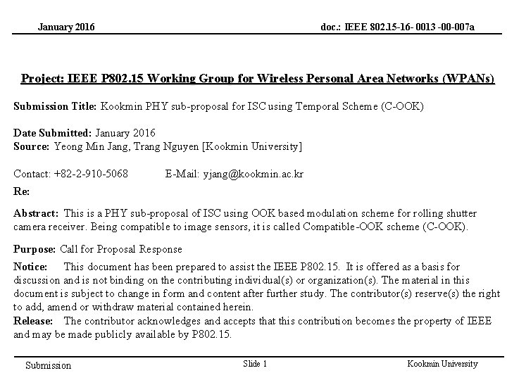 doc. : IEEE 802. 15 -16 - 0013 -00 -007 a January 2016 Project: