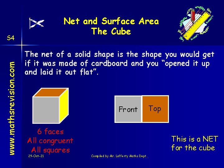 Net and Surface Area The Cube www. mathsrevision. com S 4 The net of