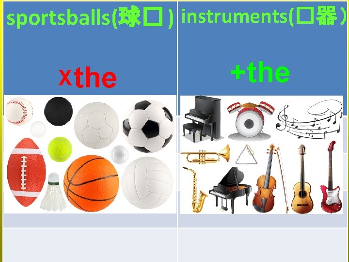 sportsballs(球� ) instruments(�器 ） X the +the 