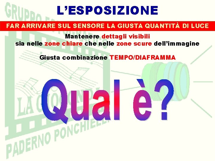 L’ESPOSIZIONE Dare la SENSORE corretta esposizione significa FAR ARRIVARE SUL LA GIUSTA QUANTITÀ DI