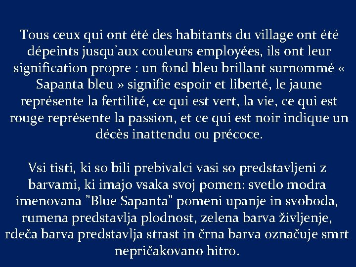 Tous ceux qui ont été des habitants du village ont été dépeints jusqu'aux couleurs