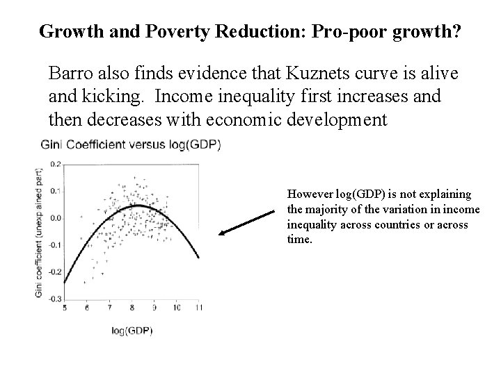 Growth and Poverty Reduction: Pro-poor growth? Barro also finds evidence that Kuznets curve is