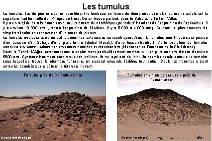 Les tumulus Le tumulus, tas de pierres sèches constituant le tombeau en forme de