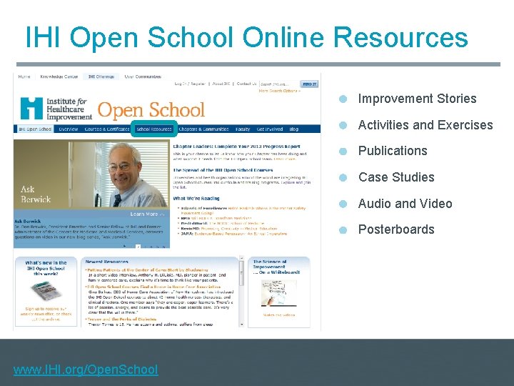 IHI Open School Online Resources Improvement Stories Activities and Exercises Publications Case Studies Audio