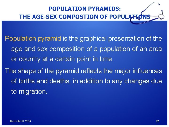 POPULATION PYRAMIDS: THE AGE-SEX COMPOSTION OF POPULATIONS Population pyramid is the graphical presentation of POPULATION PYRAMIDS: THE AGE-SEX COMPOSTION OF POPULATIONS Population pyramid is the graphical presentation of
