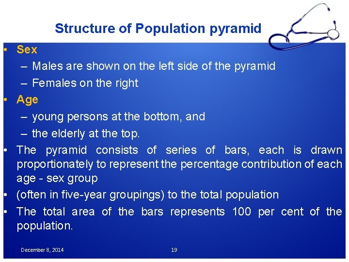 Structure of Population pyramid • Sex – Males are shown on the left side