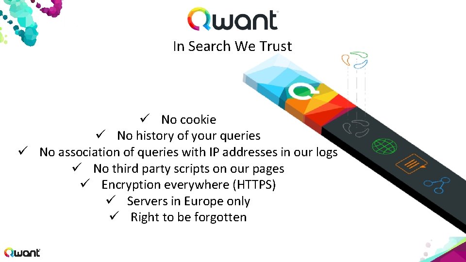 In Search We Trust ü No cookie ü No history of your queries ü