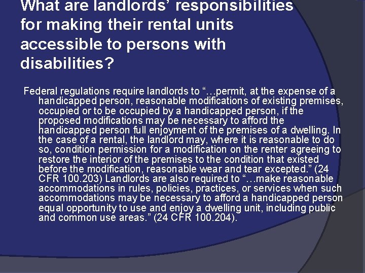 What are landlords’ responsibilities for making their rental units accessible to persons with disabilities?