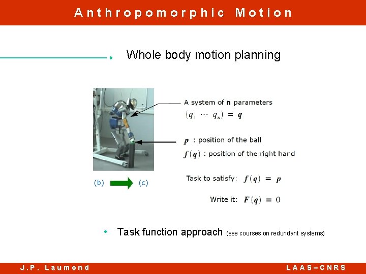 Anthropomorphic Motion Whole body motion planning • Task function approach (see courses on redundant