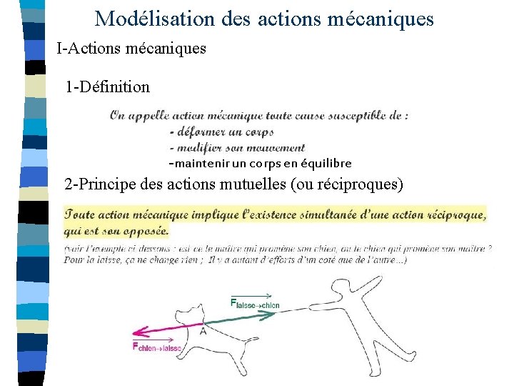 Modélisation des actions mécaniques I-Actions mécaniques 1 -Définition -maintenir un corps en équilibre 2