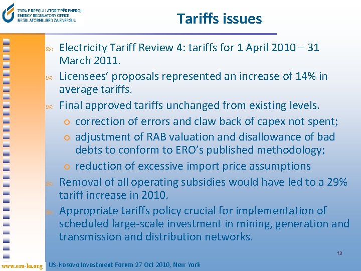 Tariffs issues Electricity Tariff Review 4: tariffs for 1 April 2010 – 31 March