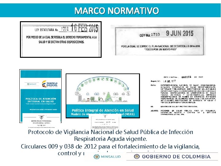 MARCO NORMATIVO Protocolo de Vigilancia Nacional de Salud Pública de Infección Respiratoria Aguda vigente.