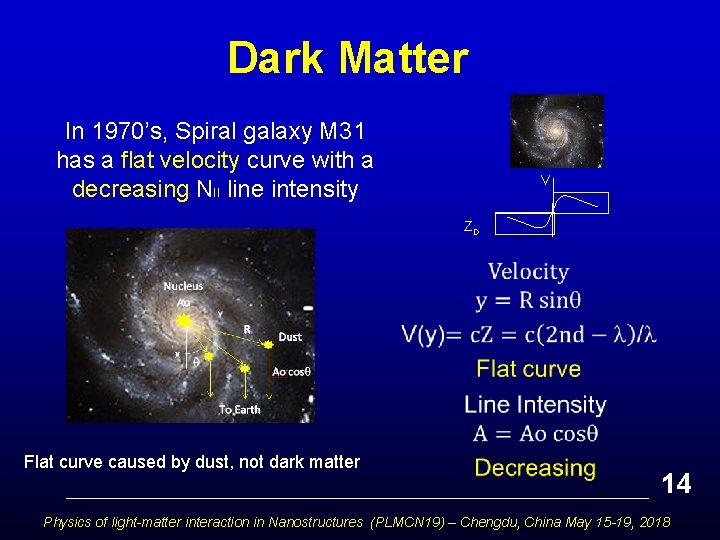 Dark Matter In 1970’s, Spiral galaxy M 31 has a flat velocity curve with