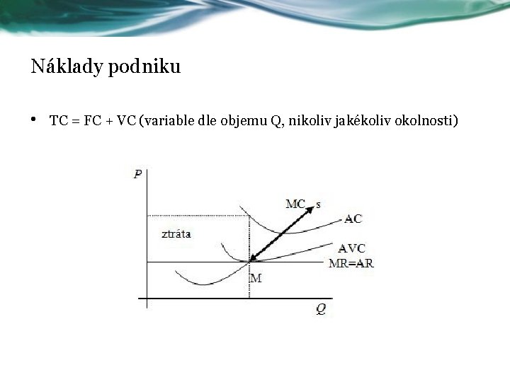 Náklady podniku • TC = FC + VC (variable dle objemu Q, nikoliv jakékoliv