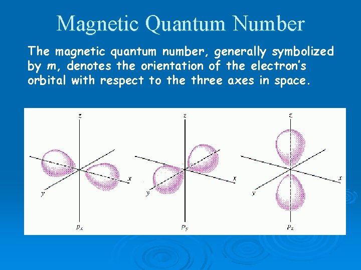 Magnetic Quantum Number The magnetic quantum number, generally symbolized by m, denotes the orientation