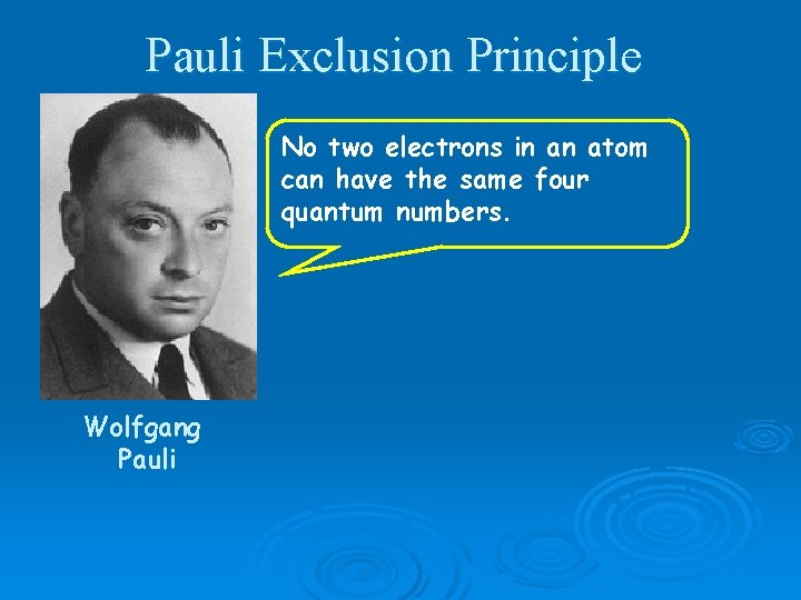 Pauli Exclusion Principle No two electrons in an atom can have the same four