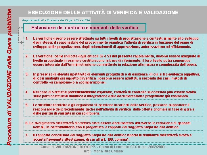 Procedura di VALIDAZIONE delle Opere pubbliche ESECUZIONE DELLE ATTIVITÀ DI VERIFICA E VALIDAZIONE Regolamento