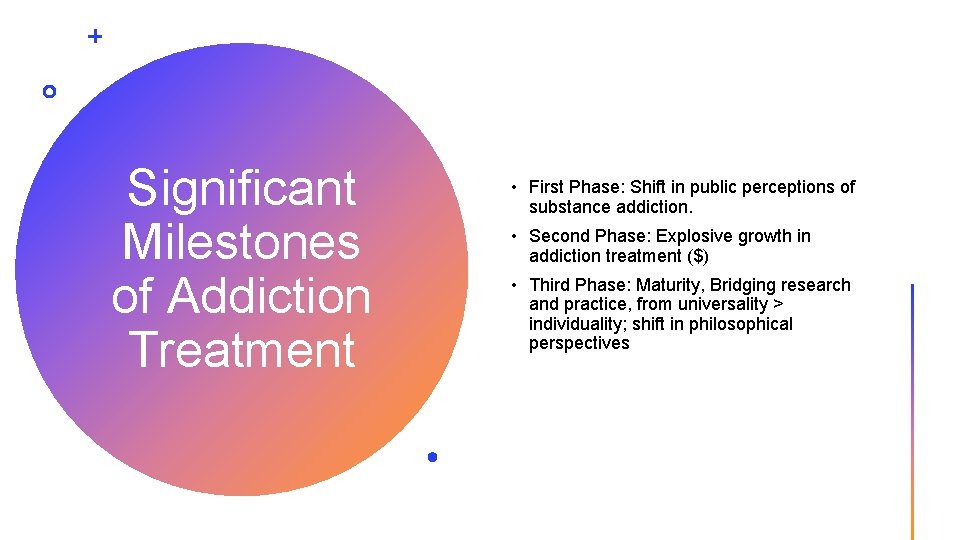 Significant Milestones of Addiction Treatment • First Phase: Shift in public perceptions of substance