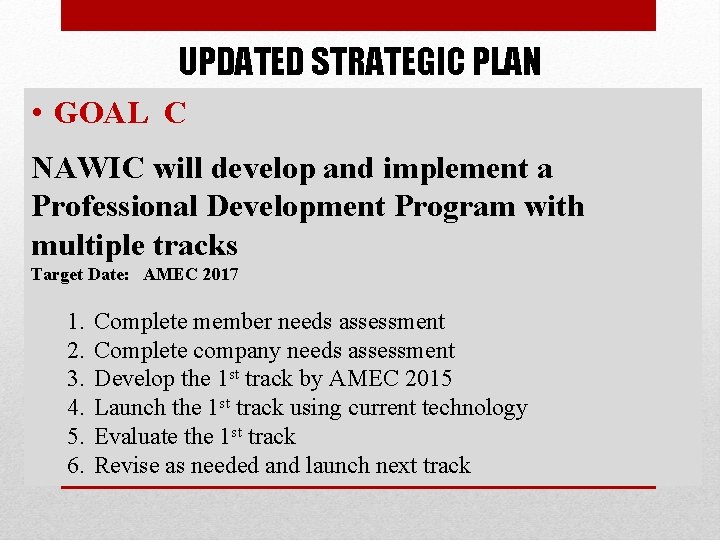 UPDATED STRATEGIC PLAN • GOAL C NAWIC will develop and implement a Professional Development