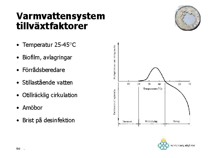 Varmvattensystem tillväxtfaktorer • Temperatur 25 -45°C • Biofilm, avlagringar • Förrådsberedare • Stillastående vatten