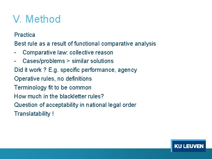 V. Method Practica Best rule as a result of functional comparative analysis - Comparative