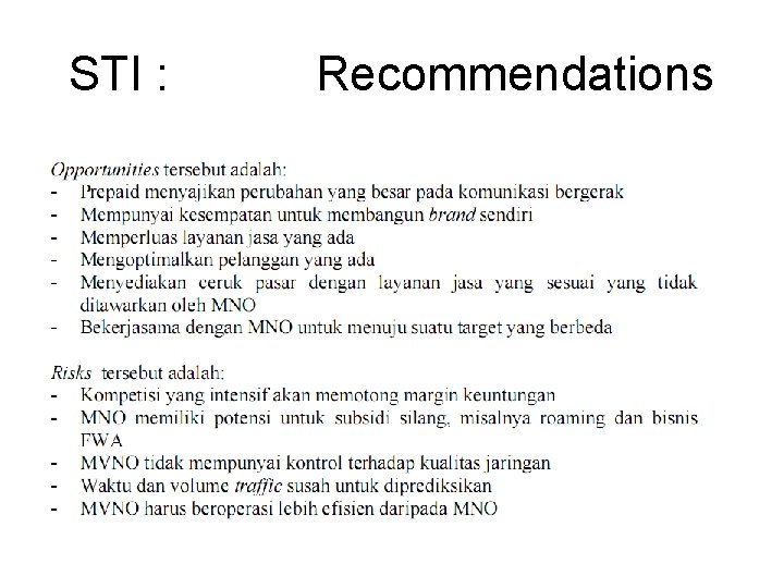 STI : Recommendations 