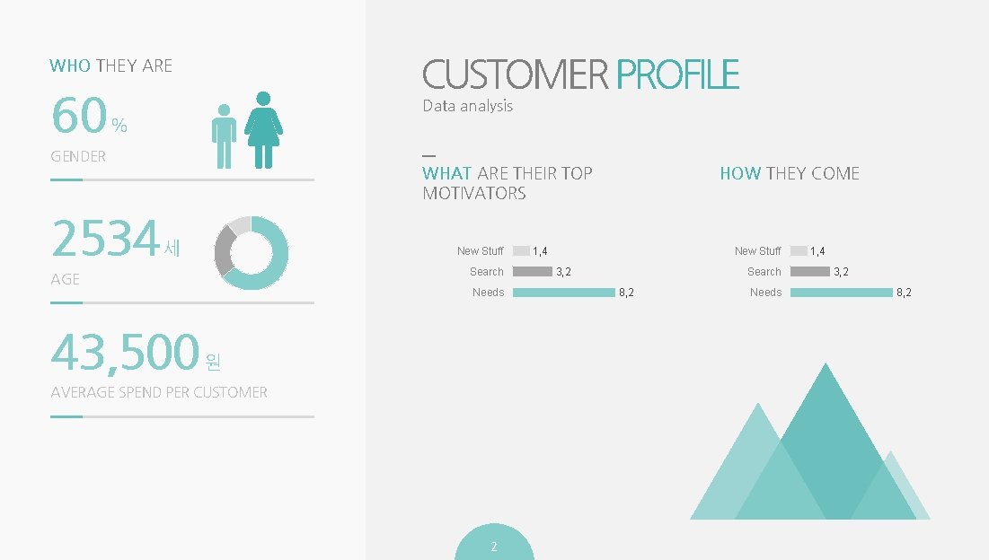 CUSTOMER PROFILE WHO THEY ARE 60 Data analysis % GENDER 2534 WHAT ARE THEIR