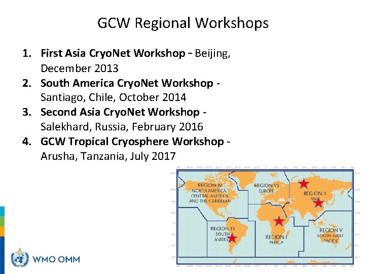 GCW Regional Workshops 1. First Asia Cryo. Net Workshop – Beijing, December 2013 2.