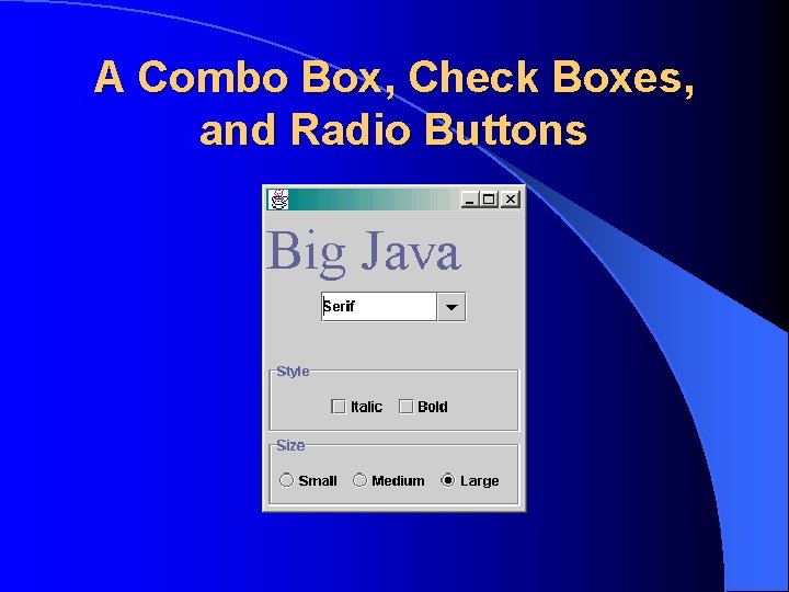 A Combo Box, Check Boxes, and Radio Buttons 