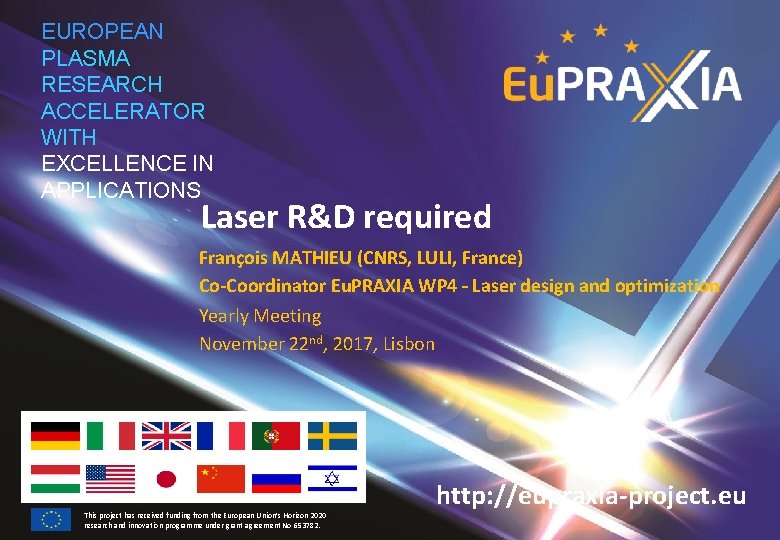 EUROPEAN PLASMA RESEARCH ACCELERATOR WITH EXCELLENCE IN APPLICATIONS Laser R&D required François MATHIEU (CNRS,