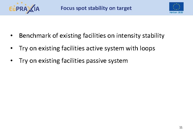 Focus spot stability on target Horizon 2020 • Benchmark of existing facilities on intensity