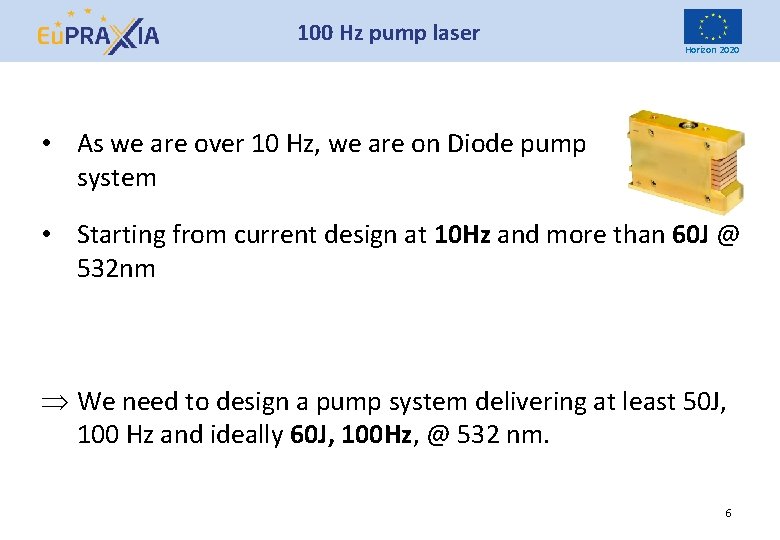 100 Hz pump laser Horizon 2020 • As we are over 10 Hz, we