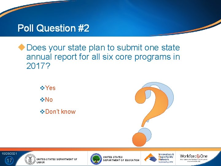 Poll Question #2 Does your state plan to submit one state annual report for