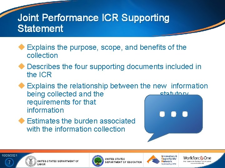 Joint Performance ICR Supporting Statement Explains the purpose, scope, and benefits of the collection