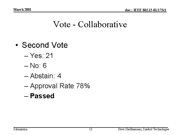 March 2001 doc. : IEEE 802. 15 -01/175 r 1 Vote - Collaborative •